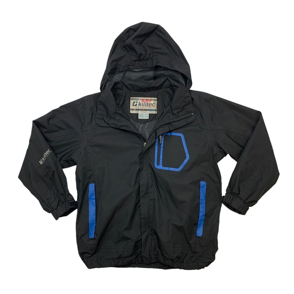 Killtec Level 2 Windbreaker Boys 10 Black Full Zip Hooded Lined Outdoor Jacket